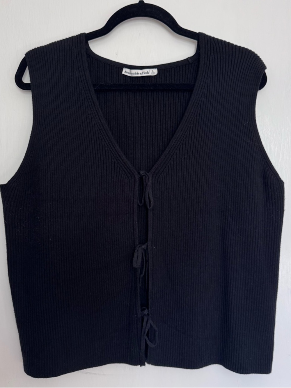 Abercrombie & Fitch Black Ribbed Tie-Front Top